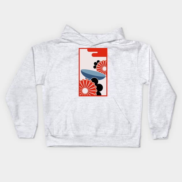 Chrysanthemum and Sake Cup Kids Hoodie by Nishinegi